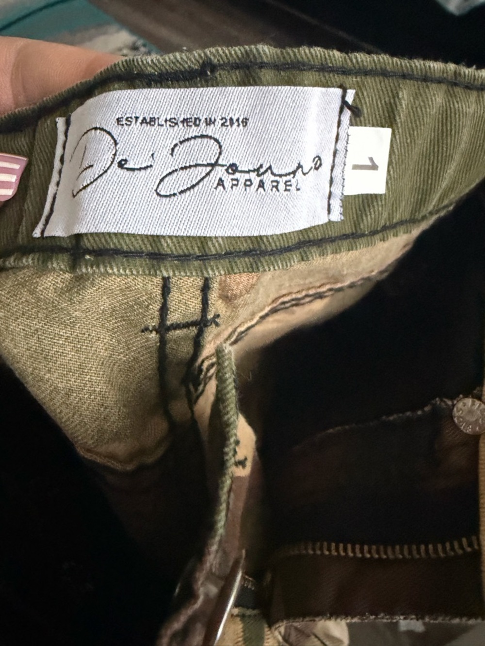 Kids Camo Cargo Jeans with Side Trim - Green/Brown Flare pants - Picture 3 of 4